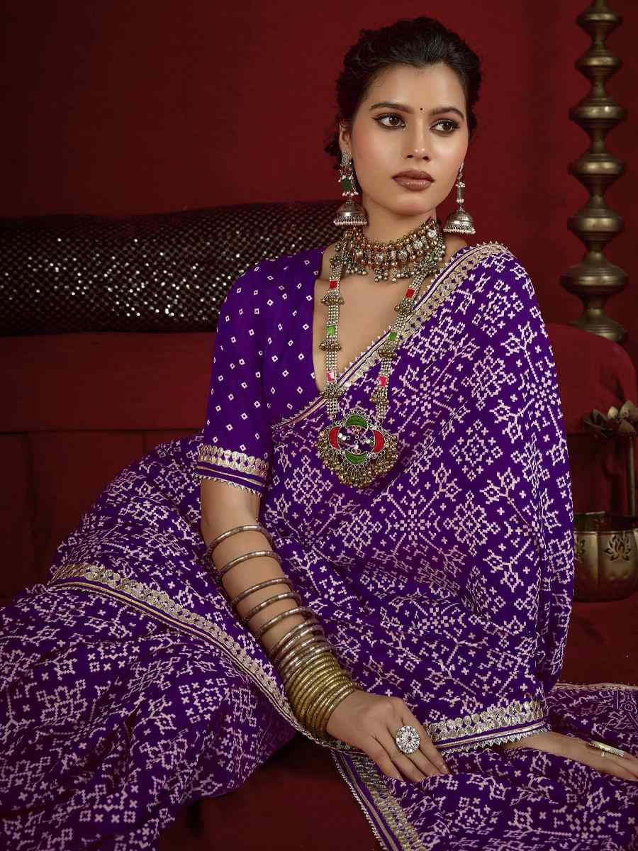 Purple Silk Handwoven Festival Wedding Fancy Heavy Border Saree