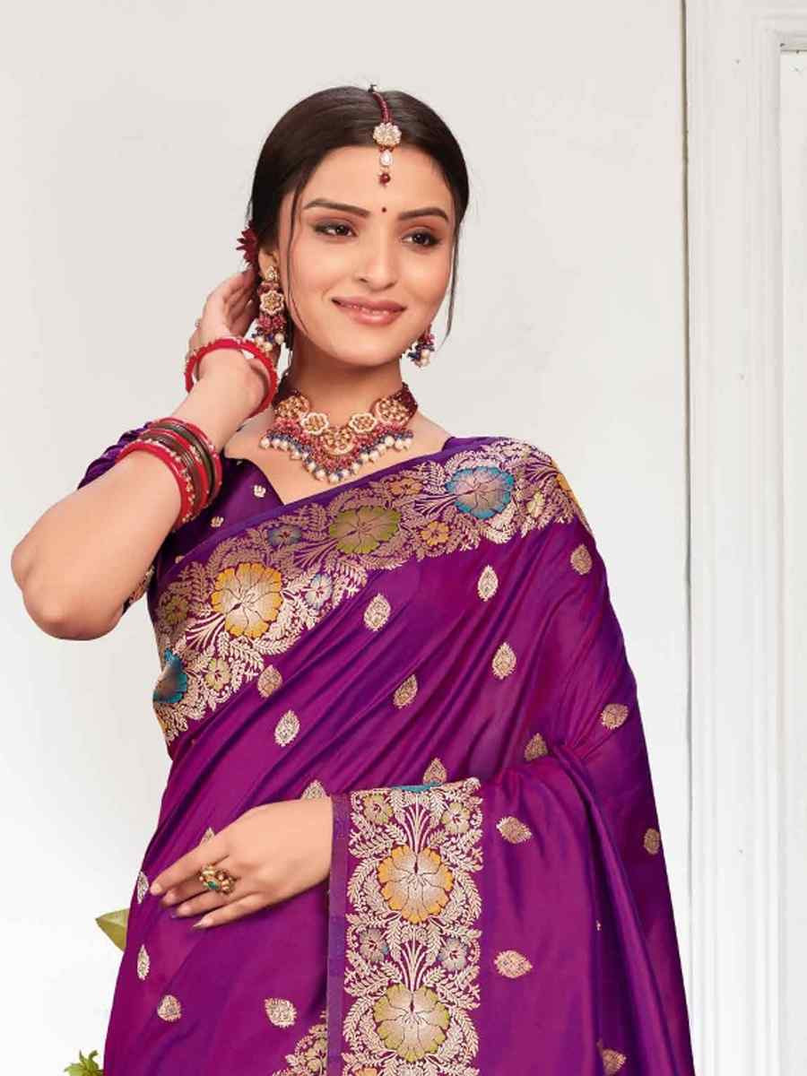 Purple Silk Handwoven Festival Wedding Fancy Heavy Border Saree