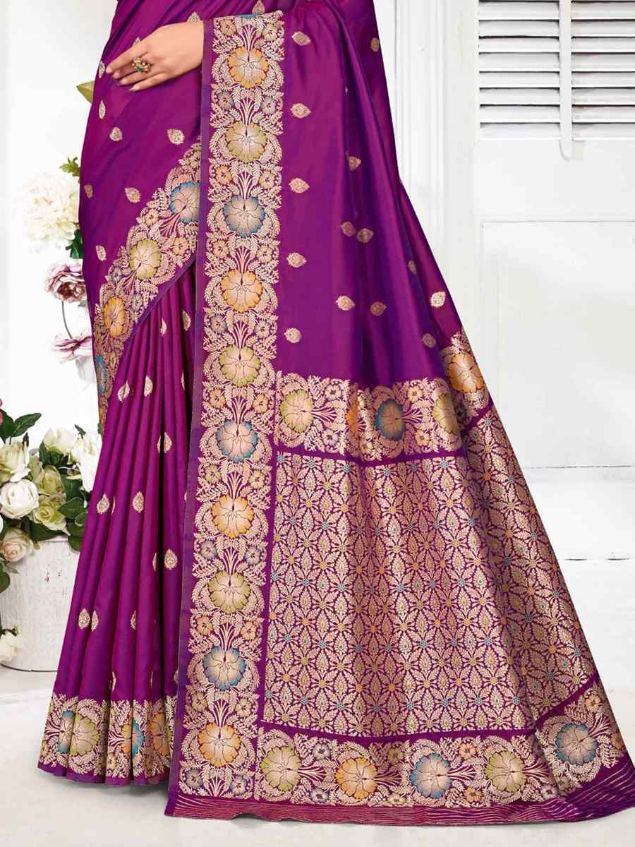 Purple Silk Handwoven Festival Wedding Fancy Heavy Border Saree
