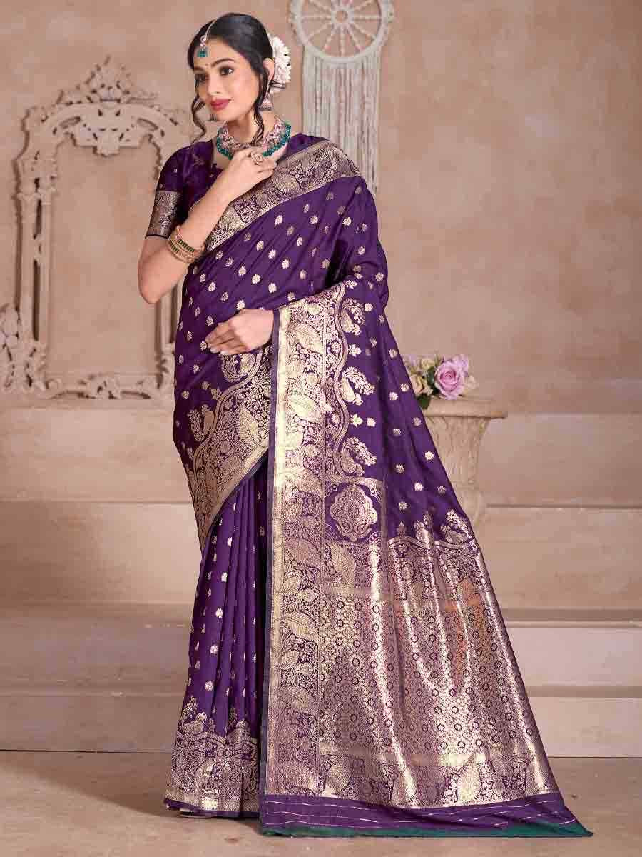 Purple Silk Handwoven Festival Wedding Fancy Heavy Border Saree