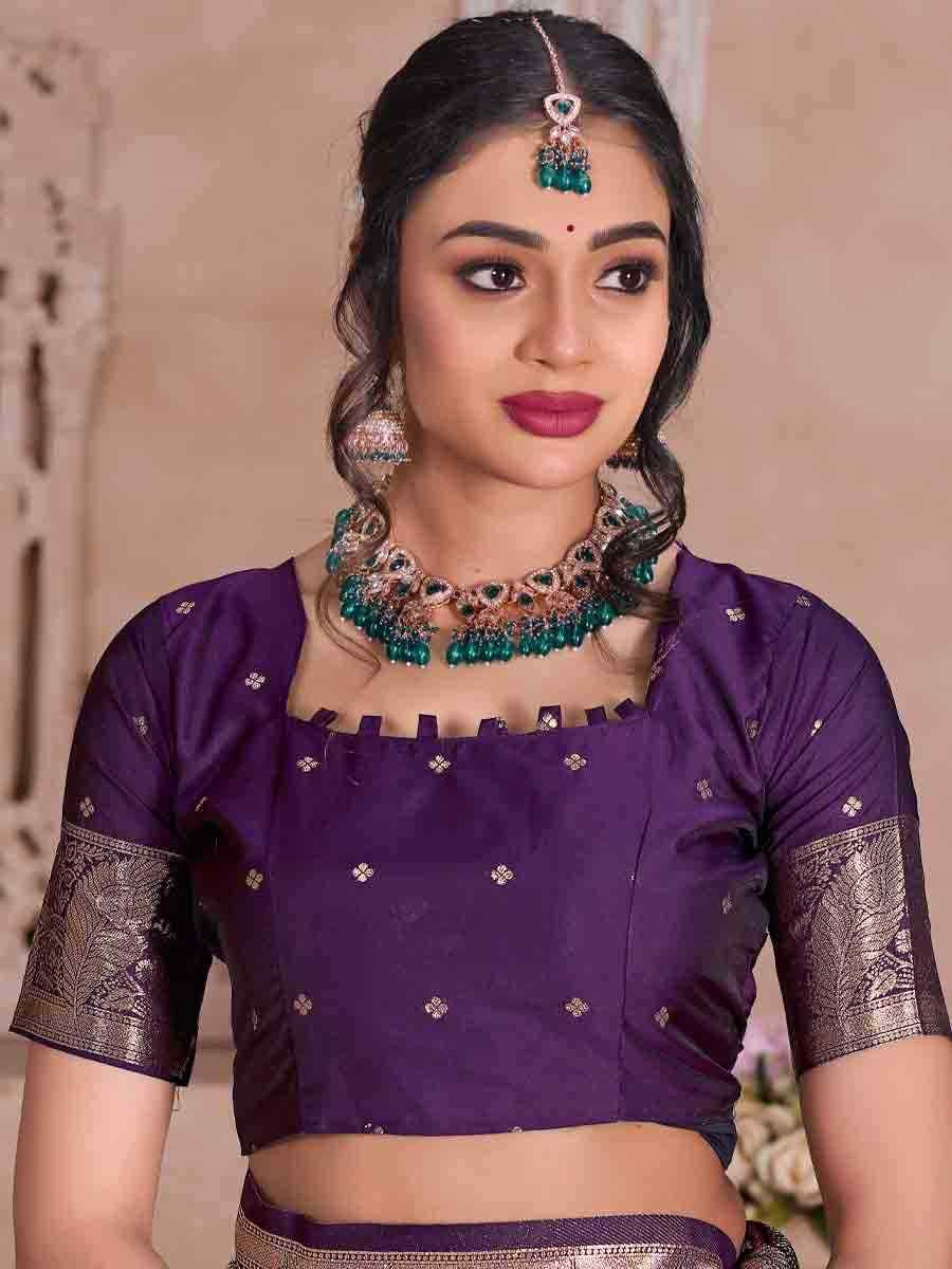 Purple Silk Handwoven Festival Wedding Fancy Heavy Border Saree