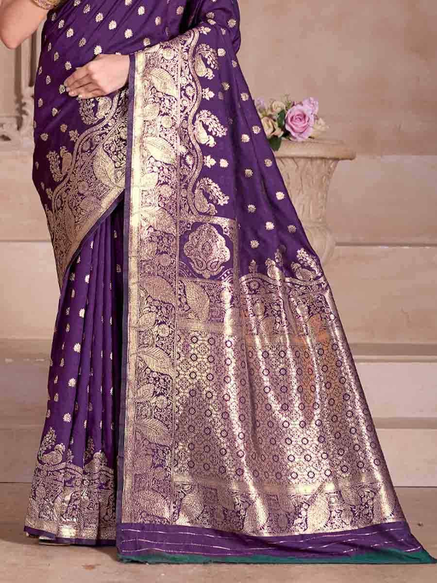 Purple Silk Handwoven Festival Wedding Fancy Heavy Border Saree