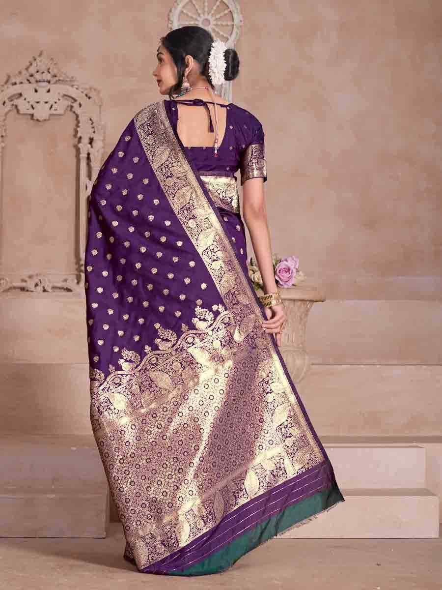 Purple Silk Handwoven Festival Wedding Fancy Heavy Border Saree