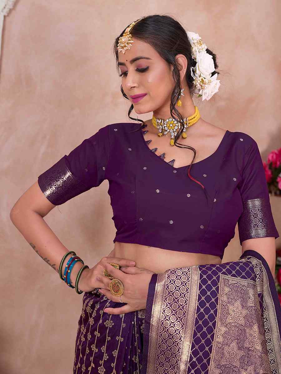 Purple Silk Handwoven Festival Wedding Fancy Heavy Border Saree
