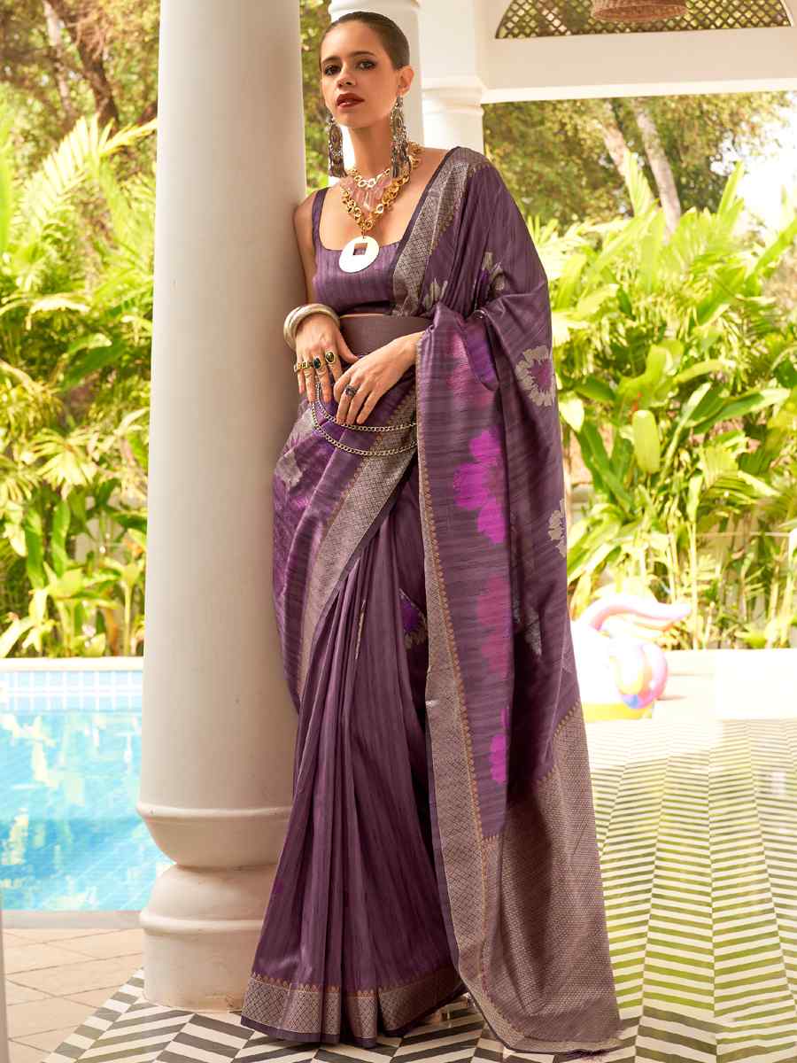 Purple Silk Handwoven Party Festival Heavy Border Saree