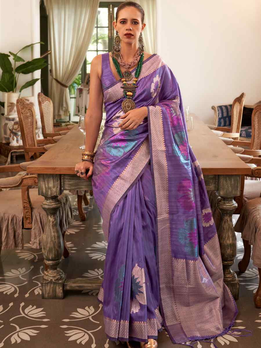 Purple Silk Handwoven Party Festival Heavy Border Saree