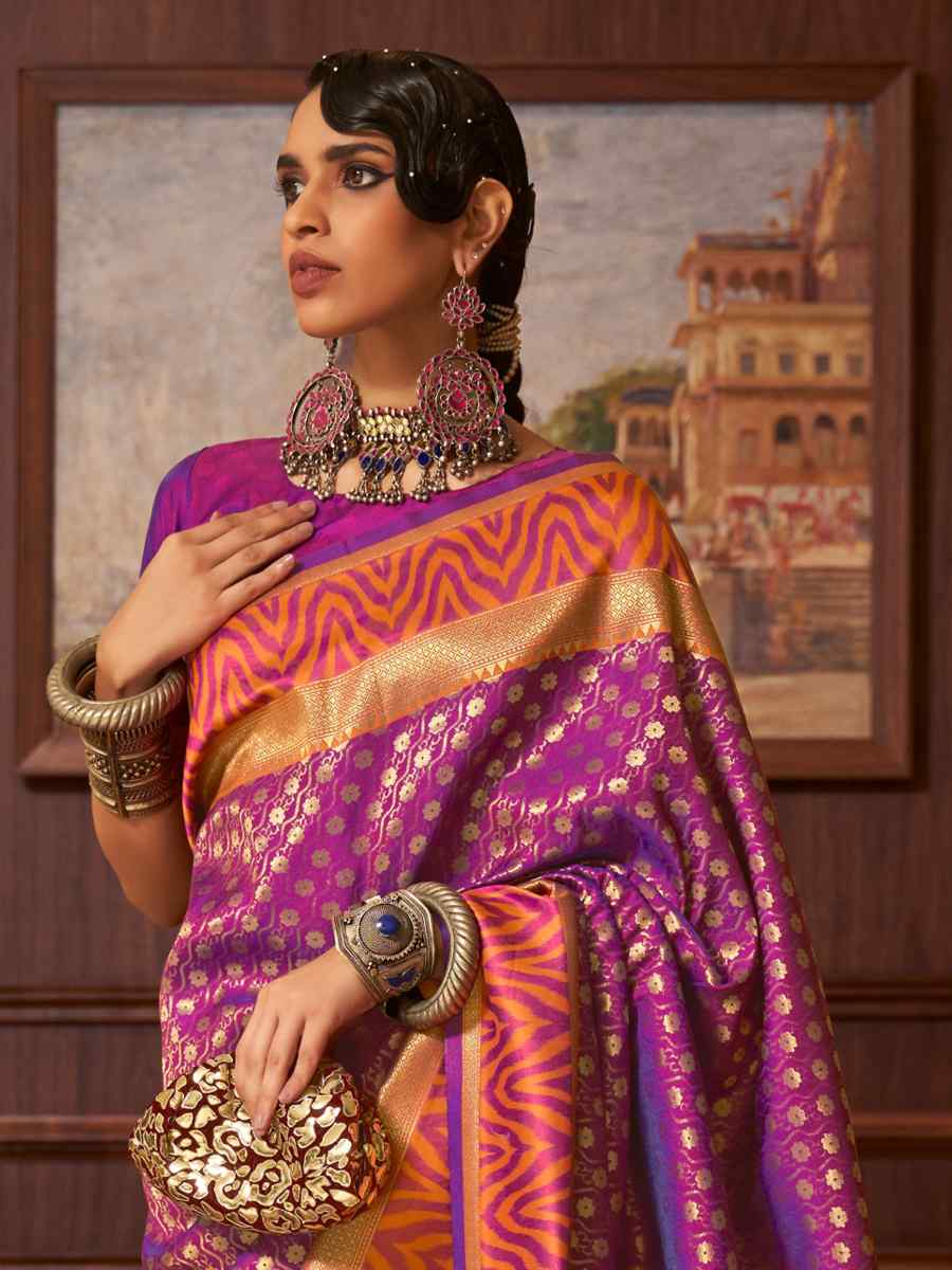 Purple Silk Handwoven Party Festival Heavy Border Saree