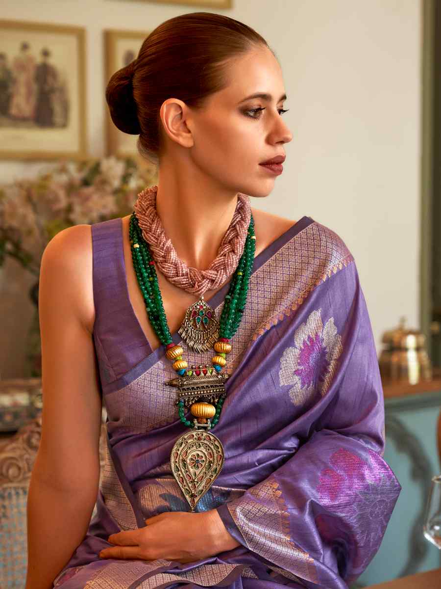 Purple Silk Handwoven Party Festival Heavy Border Saree