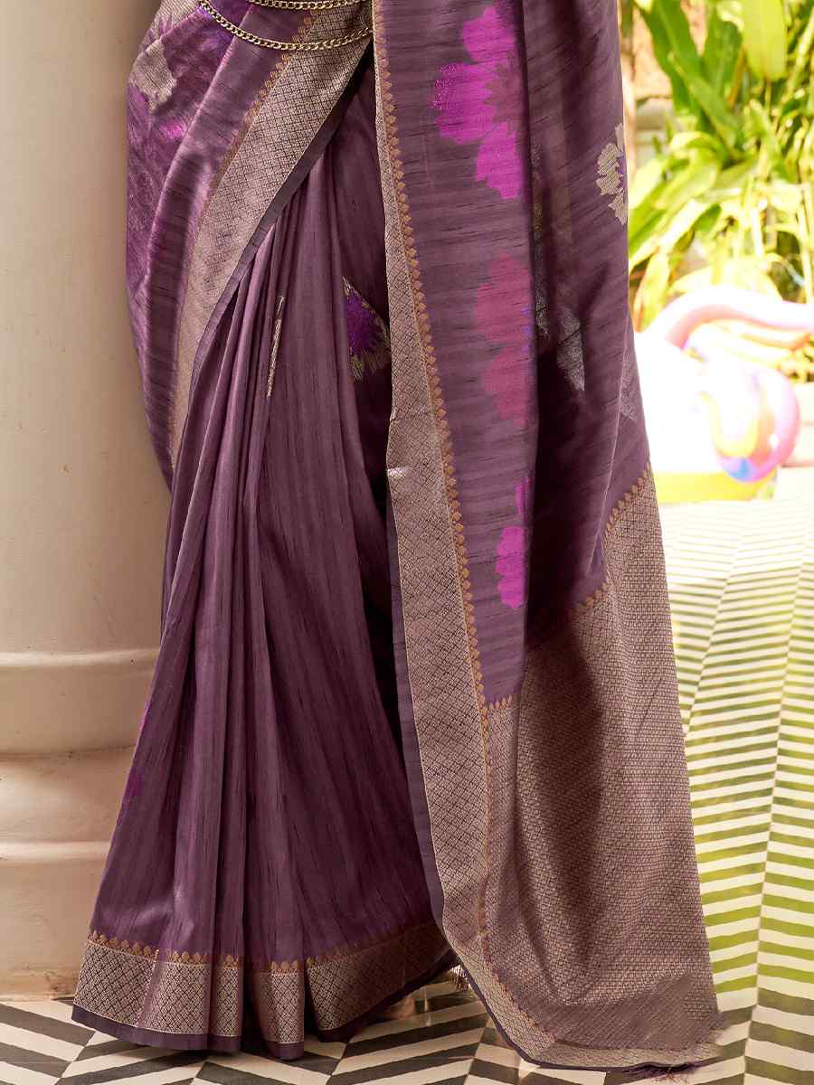 Purple Silk Handwoven Party Festival Heavy Border Saree