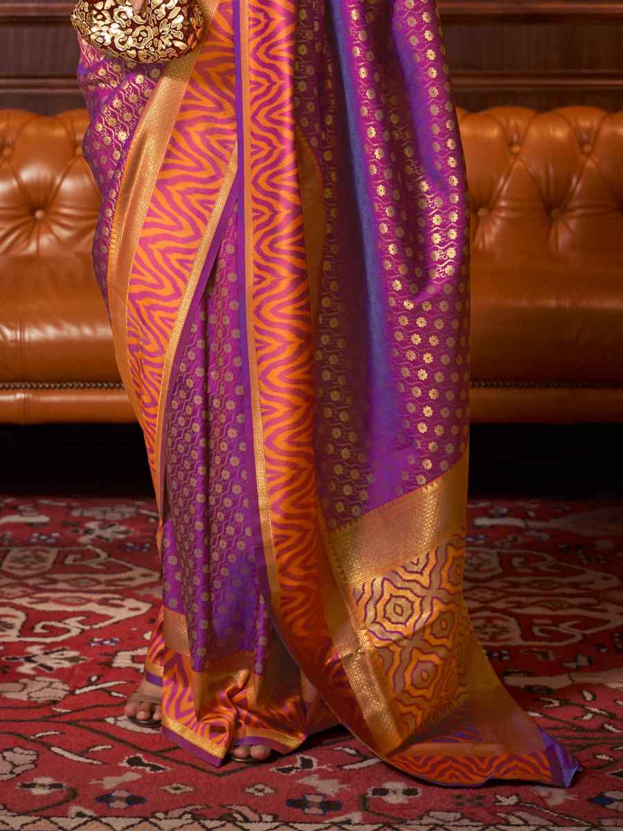 Purple Silk Handwoven Party Festival Heavy Border Saree
