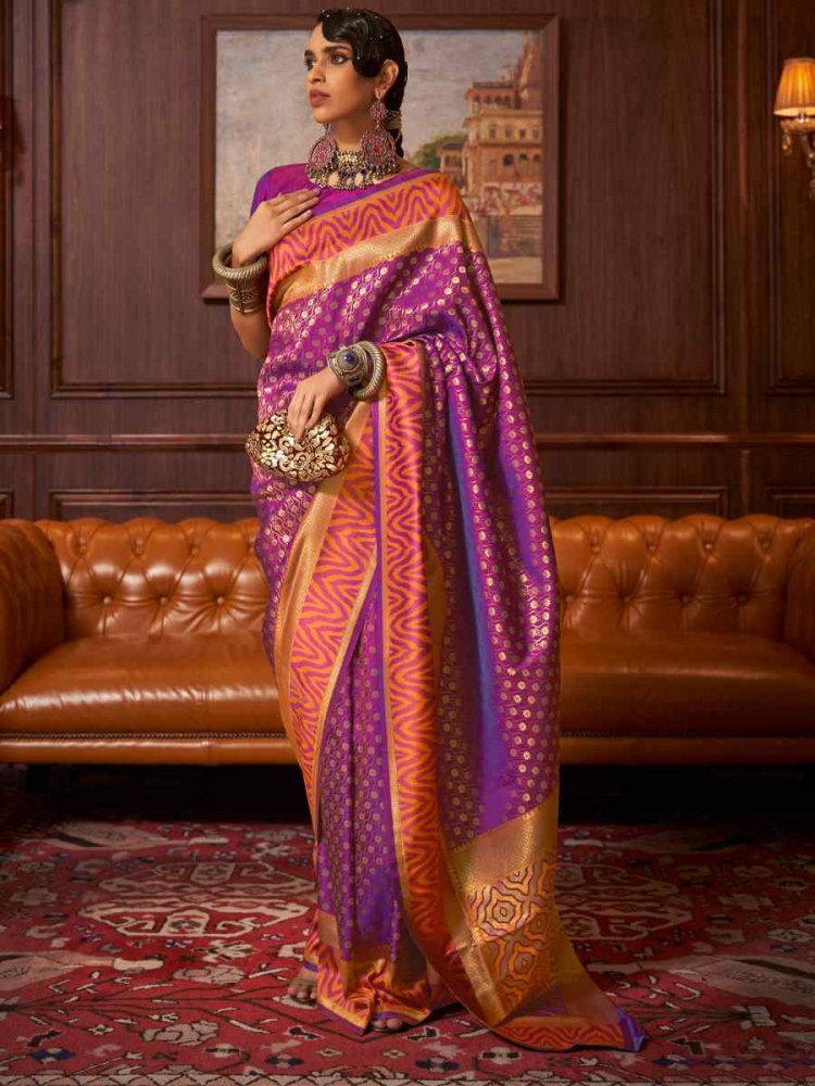 Purple Silk Handwoven Party Festival Heavy Border Saree