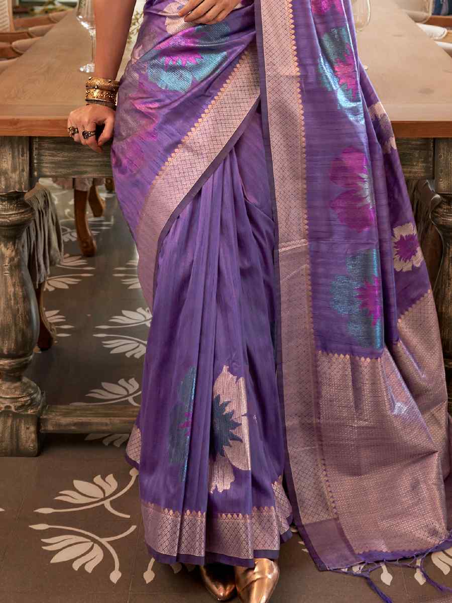 Purple Silk Handwoven Party Festival Heavy Border Saree