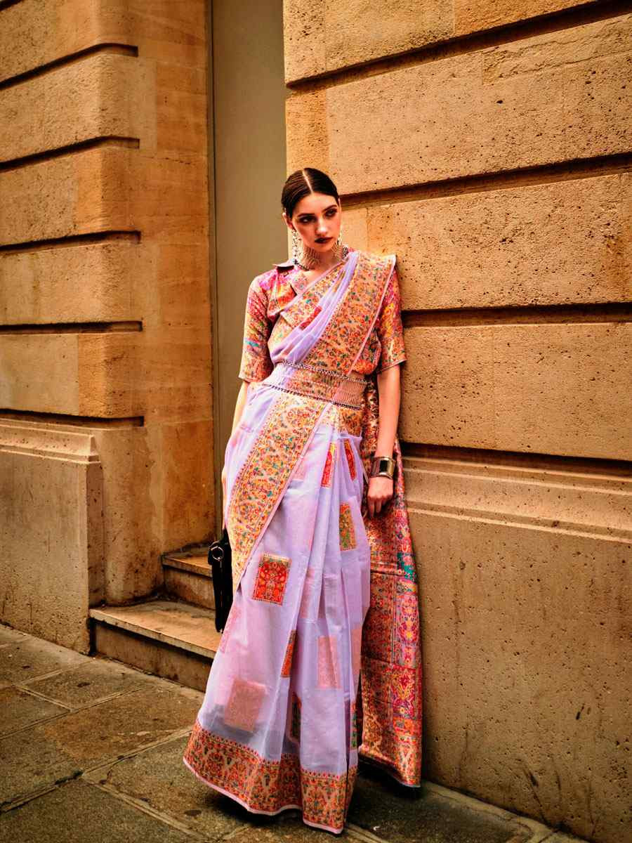 Purple Silk Handwoven Traditional Bridal Reception Festival Wedding Fancy Heavy Border Saree