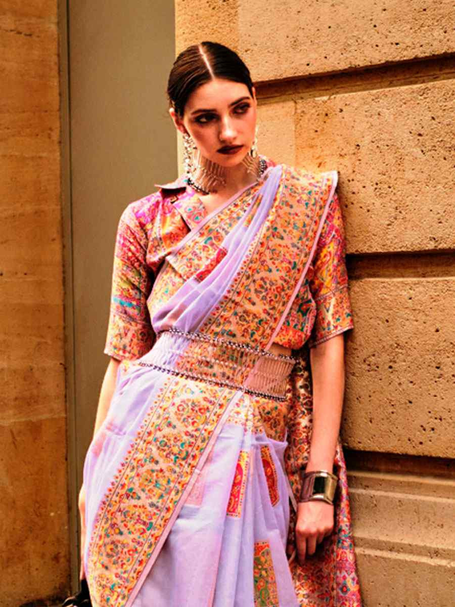 Purple Silk Handwoven Traditional Bridal Reception Festival Wedding Fancy Heavy Border Saree