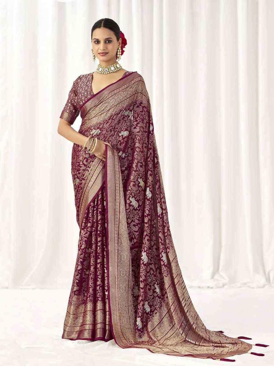 Purple Silk Handwoven Traditional Bridal Reception Festival Wedding Fancy Heavy Border Sarees