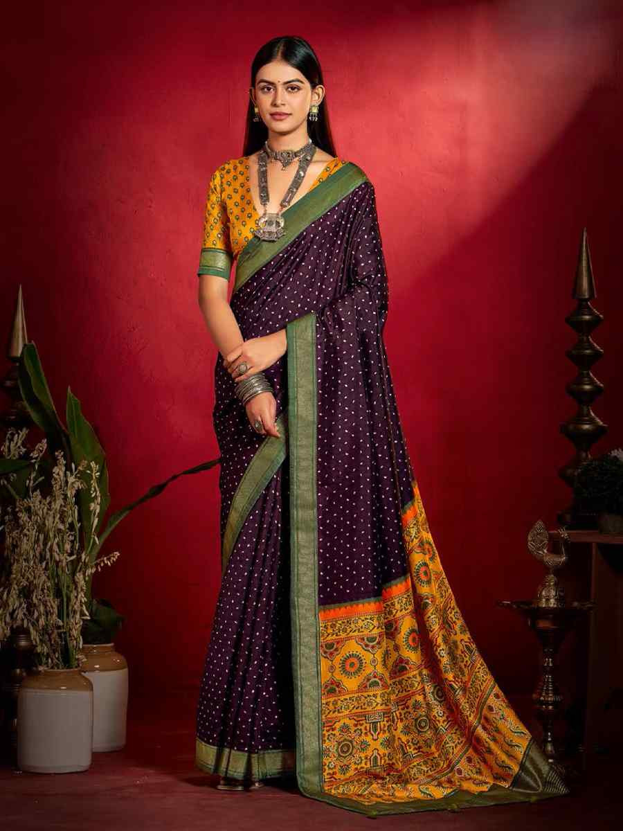 Purple Silk Handwoven Traditional Bridal Reception Festival Wedding Fancy Heavy Border Sarees