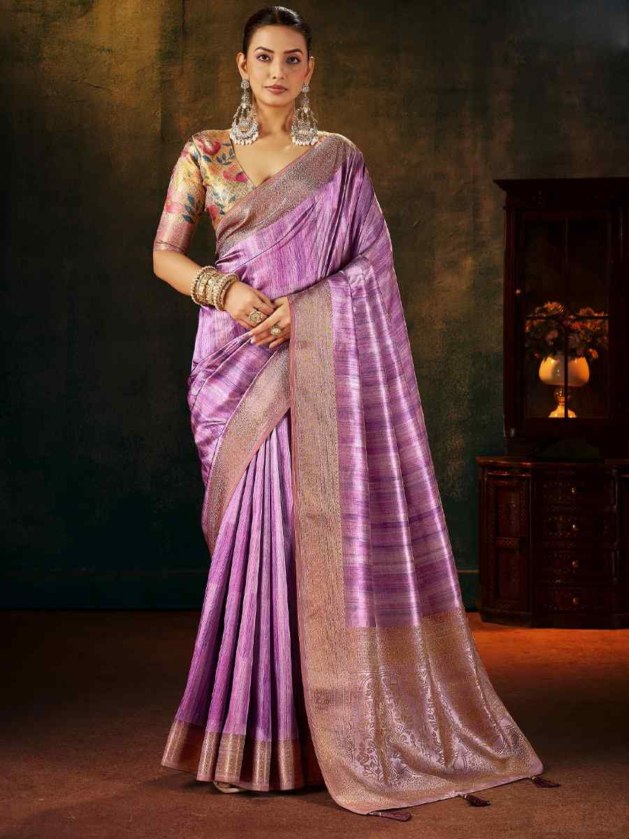 Purple Silk Handwoven Traditional Bridal Reception Festival Wedding Fancy Heavy Border Sarees