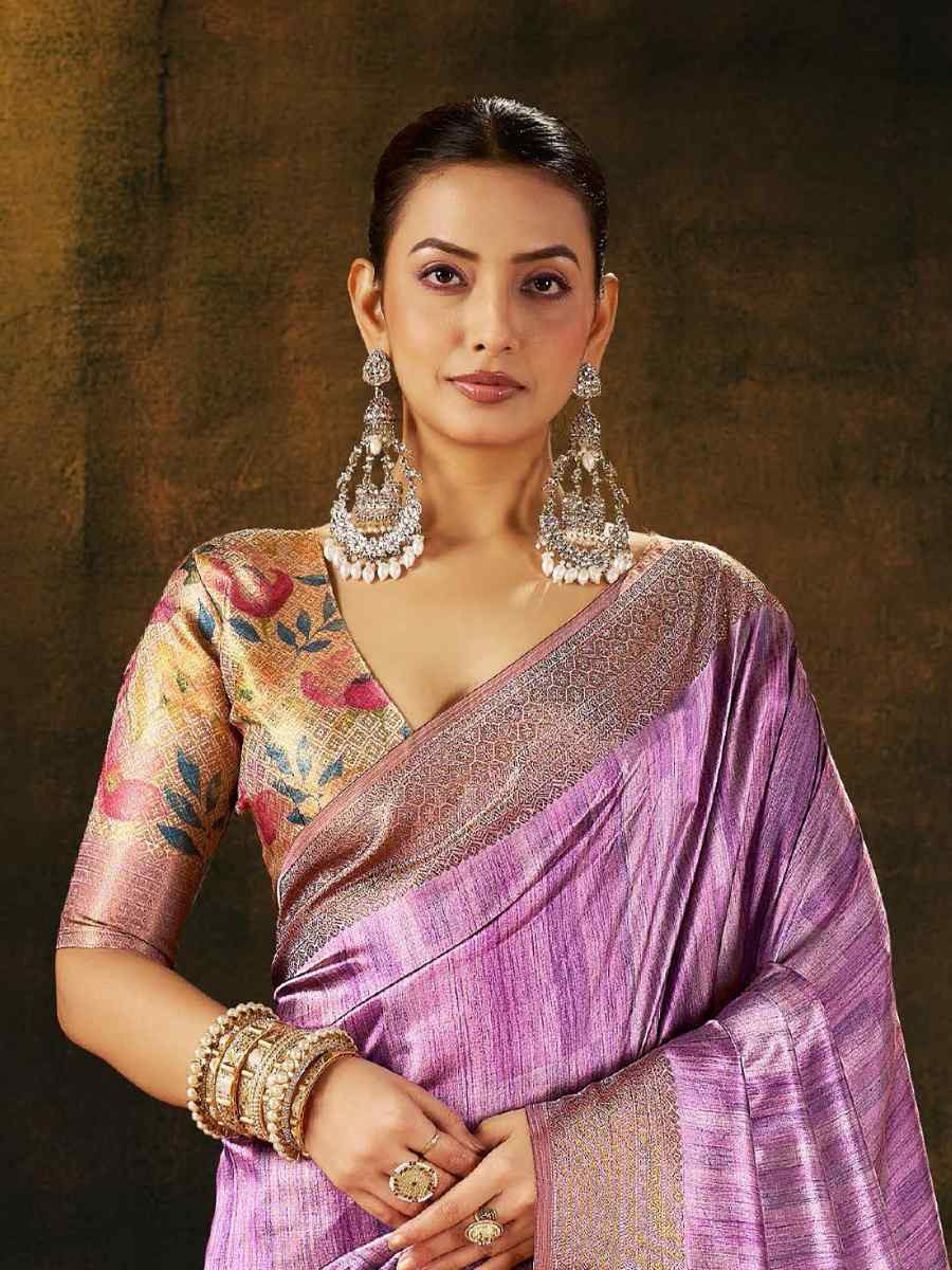 Purple Silk Handwoven Traditional Bridal Reception Festival Wedding Fancy Heavy Border Sarees