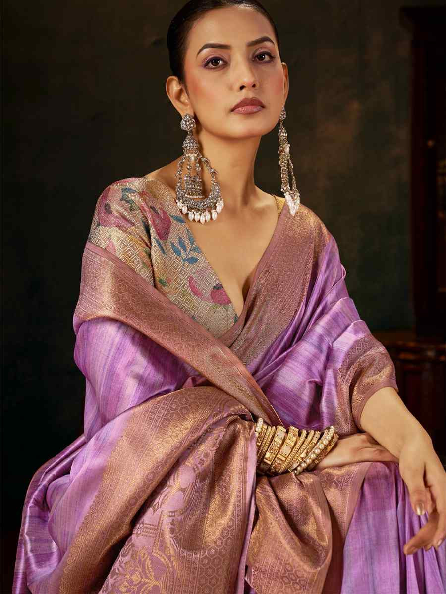 Purple Silk Handwoven Traditional Bridal Reception Festival Wedding Fancy Heavy Border Sarees