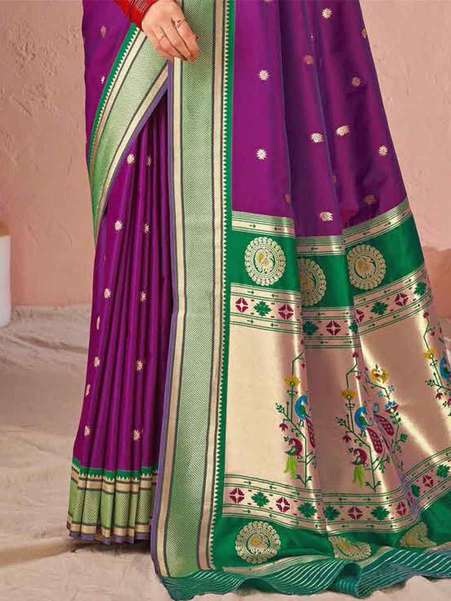 Purple Silk Handwoven Wedding Festival Heavy Border Saree