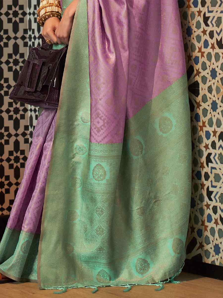 Purple Silk Handwoven Wedding Festival Heavy Border Saree