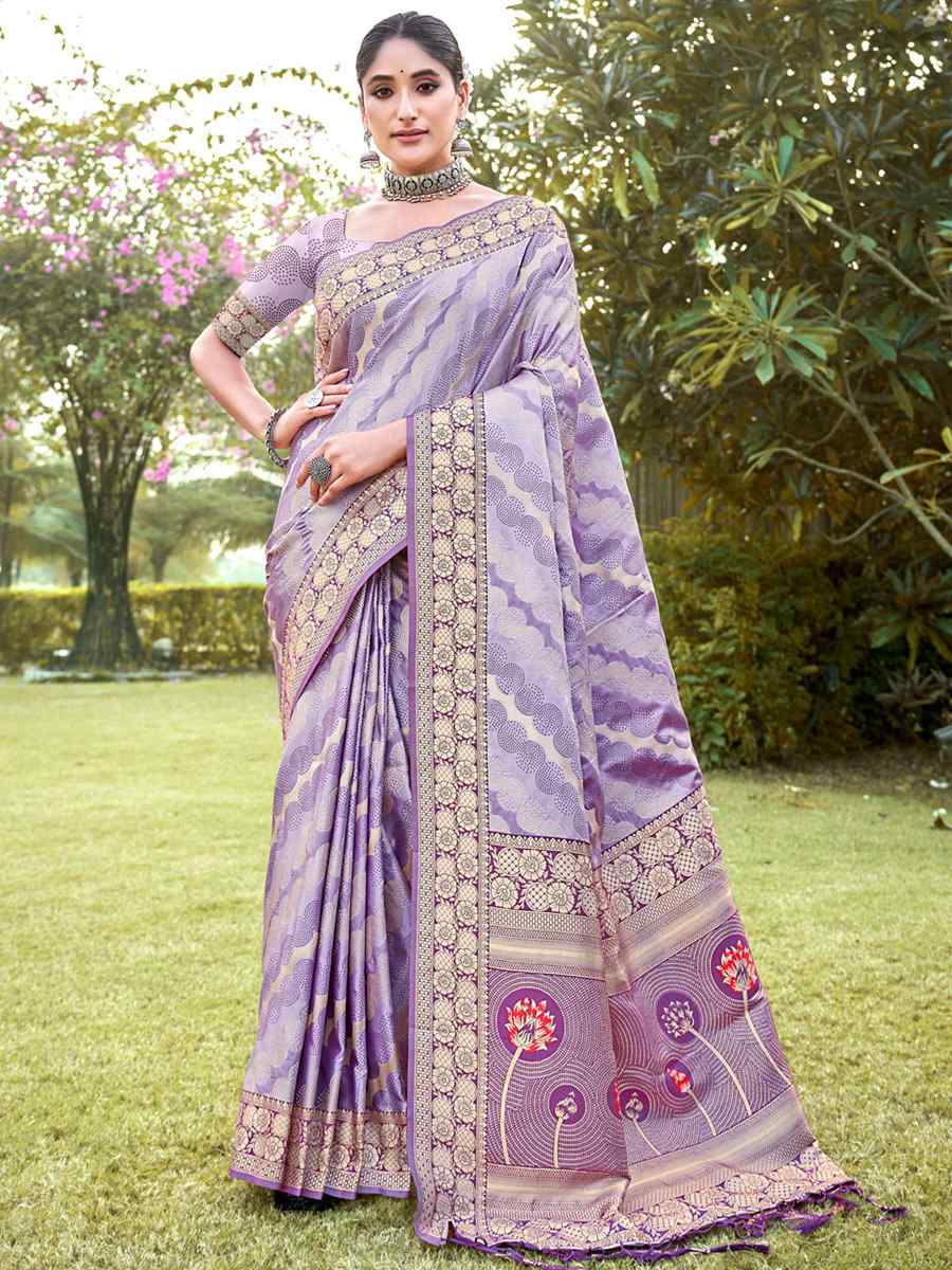 Purple Silk Handwoven Wedding Festival Heavy Border Saree