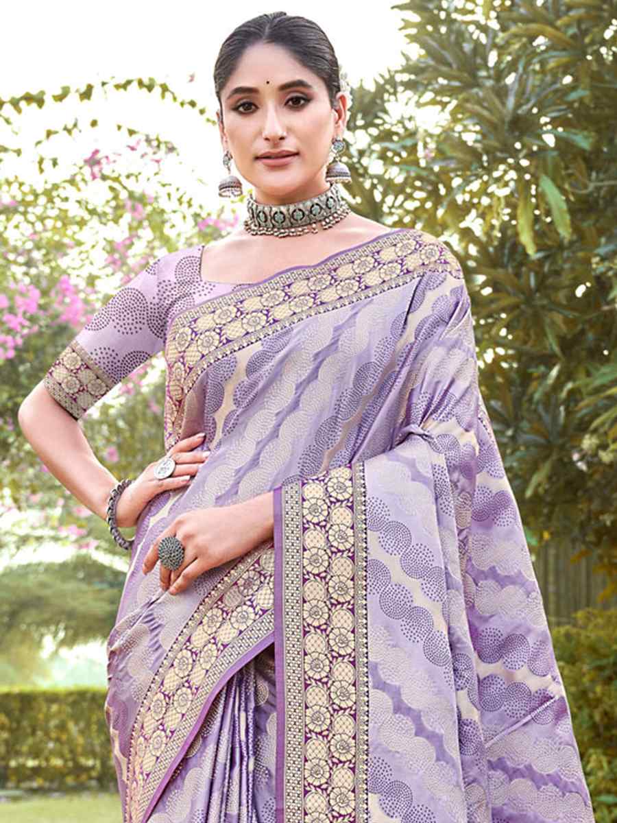 Purple Silk Handwoven Wedding Festival Heavy Border Saree