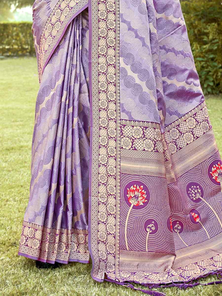 Purple Silk Handwoven Wedding Festival Heavy Border Saree
