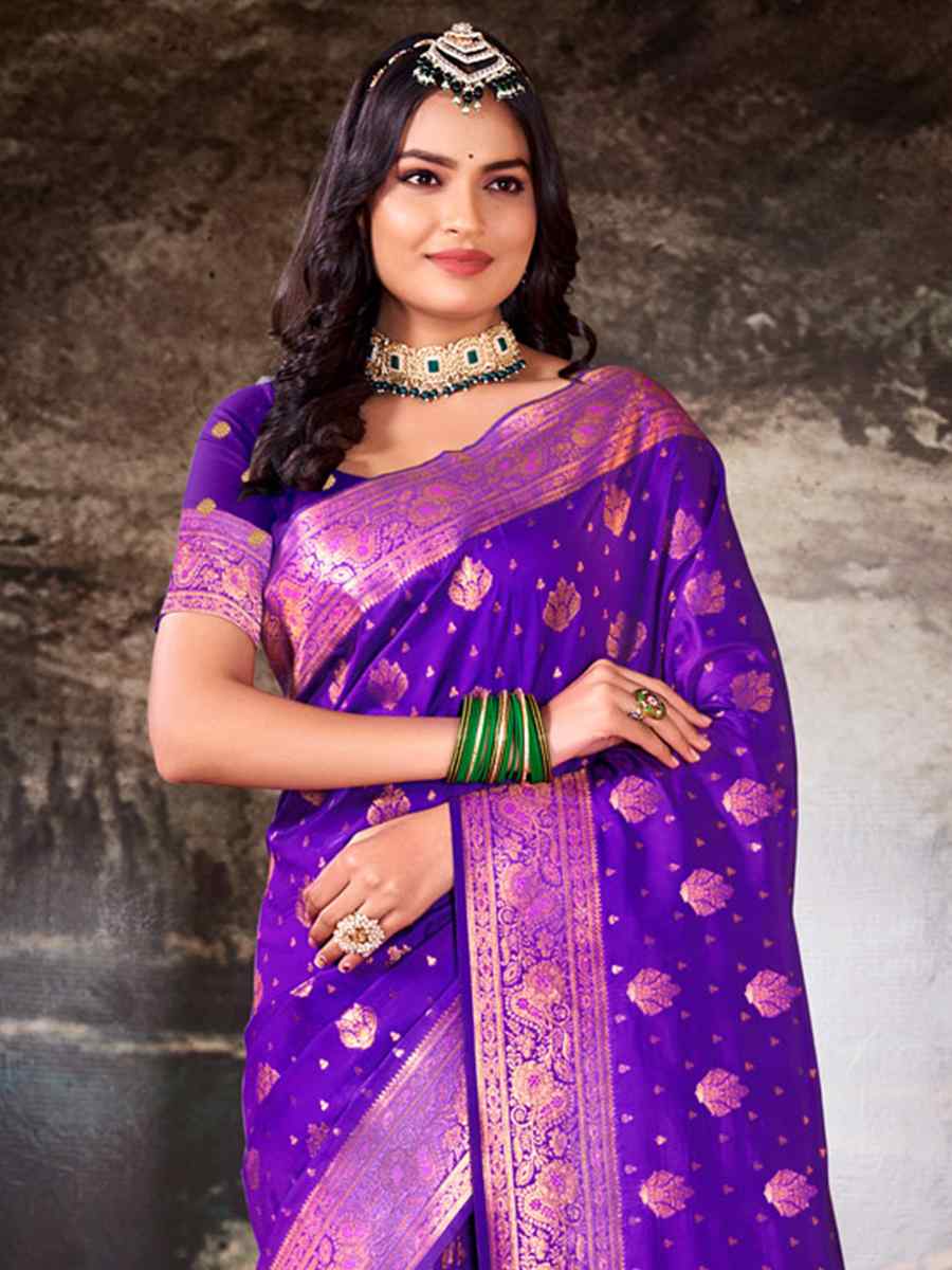Purple Silk Handwoven Wedding Festival Heavy Border Saree