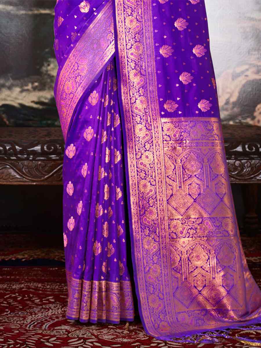 Purple Silk Handwoven Wedding Festival Heavy Border Saree