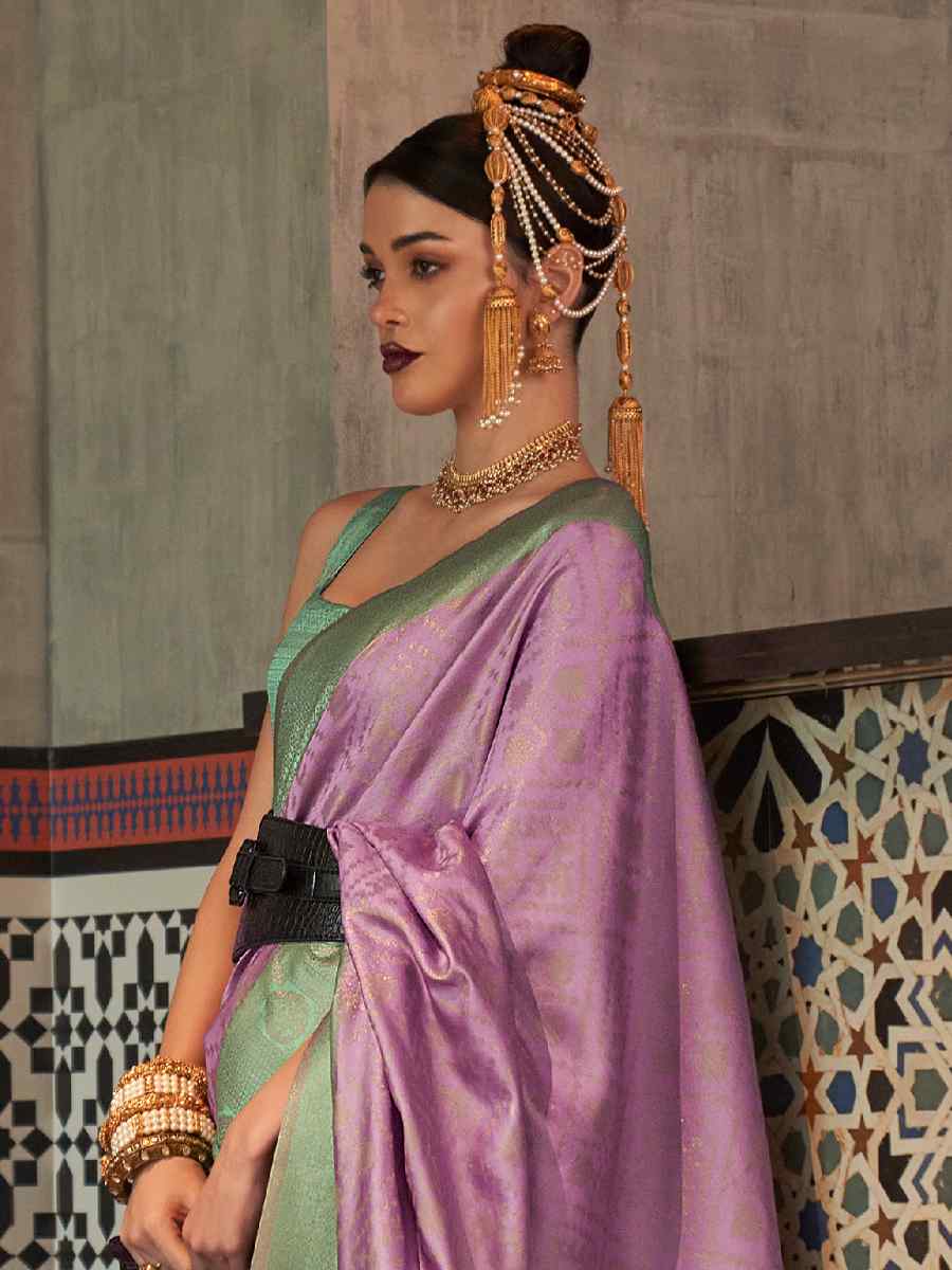 Purple Silk Handwoven Wedding Festival Heavy Border Saree