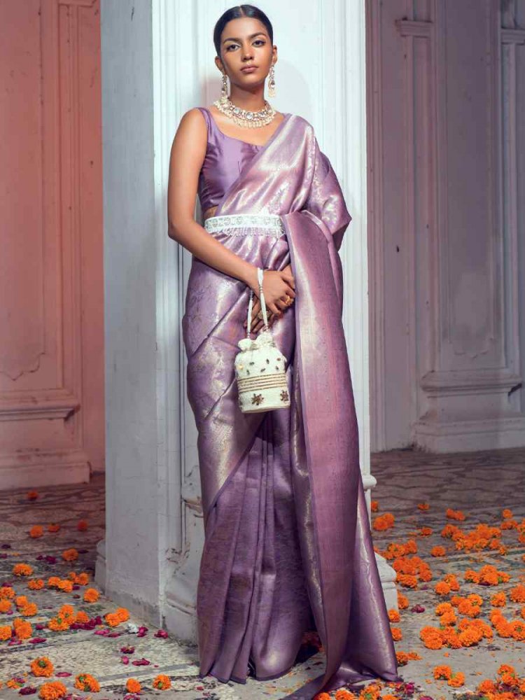 Purple Silk Handwoven Wedding Festival Heavy Border Saree