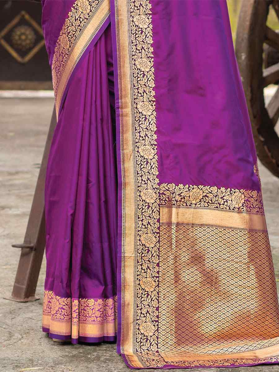 Purple Silk Handwoven Wedding Festival Heavy Border Saree