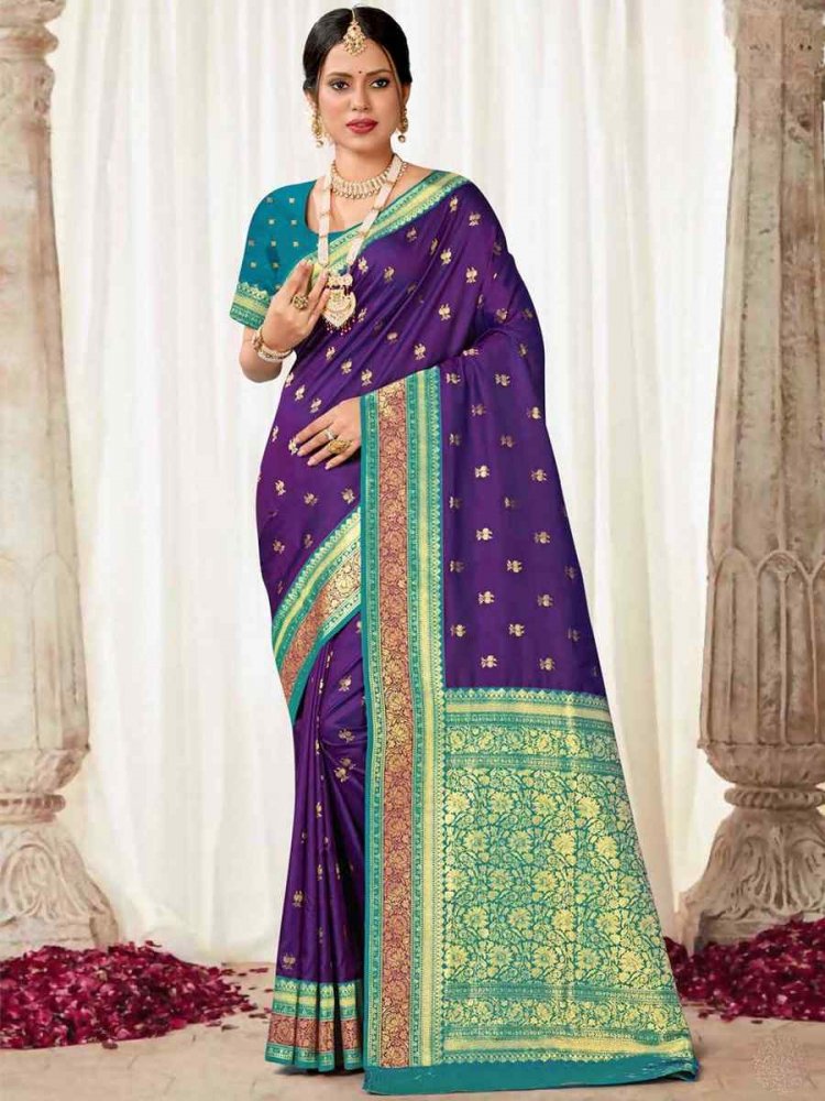 Purple Silk Handwoven Wedding Festival Heavy Border Saree