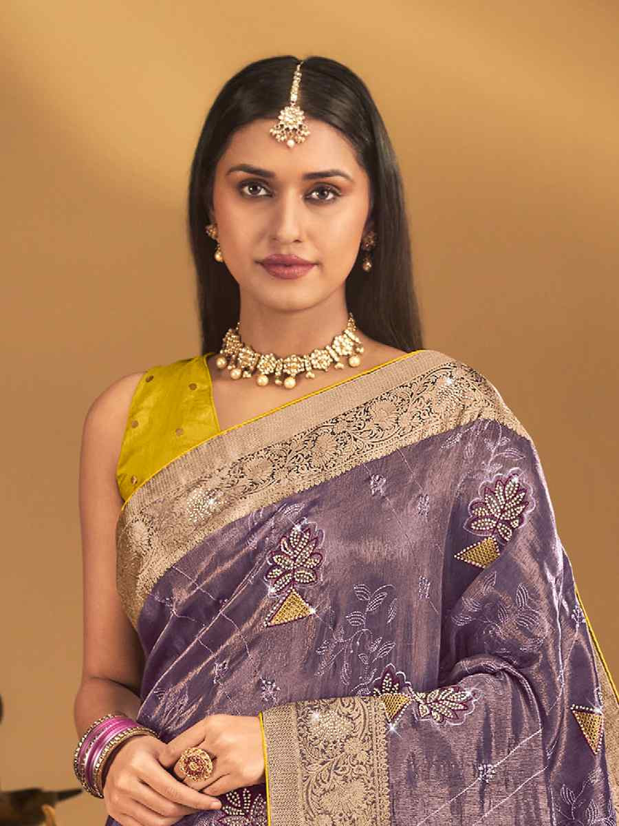 Purple Silk Handwoven with Embroidery Bridal Reception Festival Wedding Fancy Heavy Border Saree