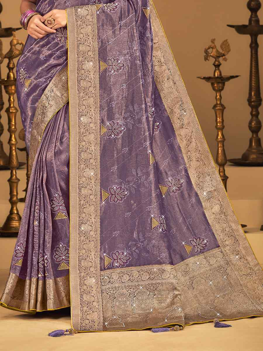 Purple Silk Handwoven with Embroidery Bridal Reception Festival Wedding Fancy Heavy Border Saree