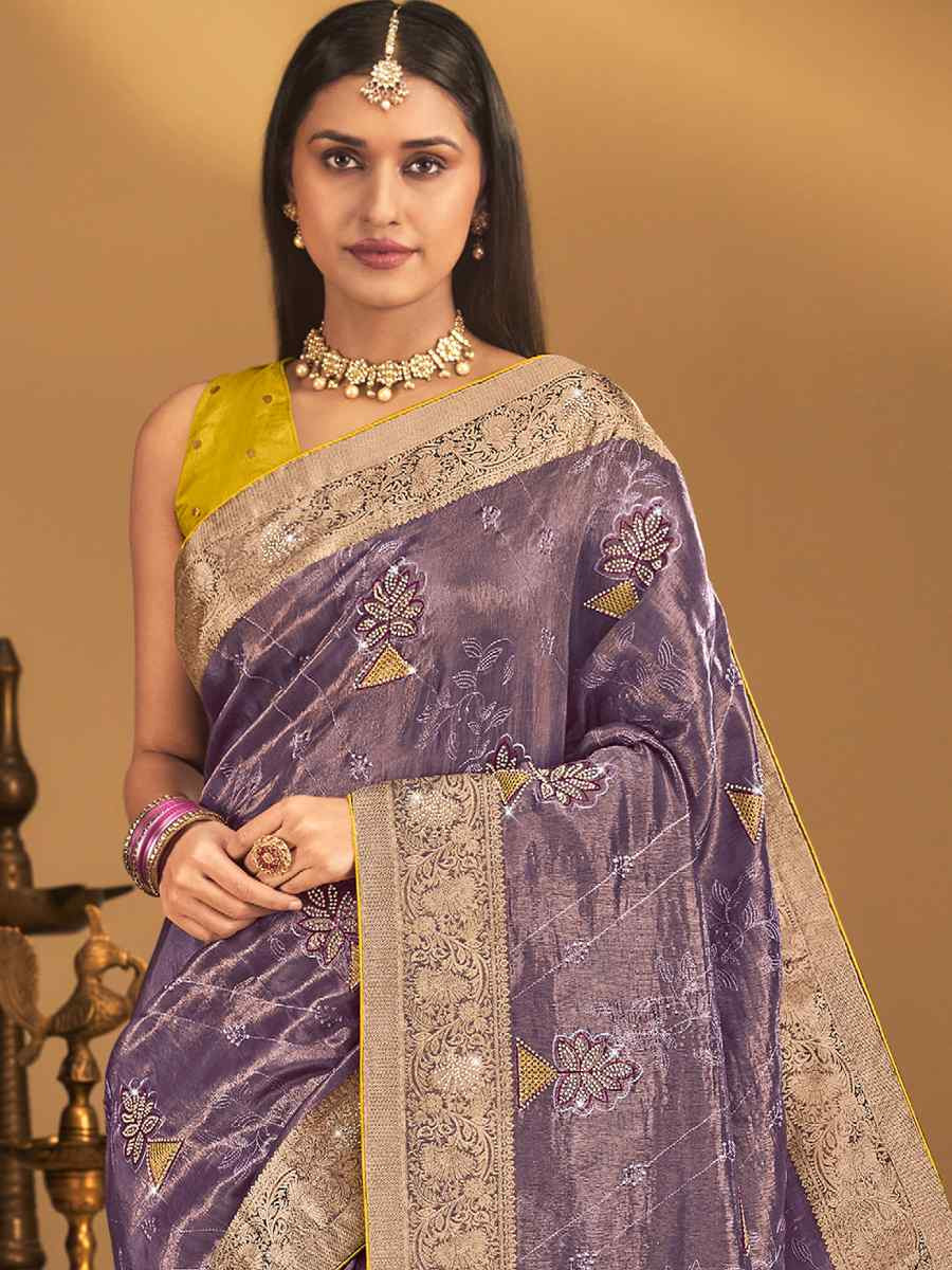 Purple Silk Handwoven with Embroidery Bridal Reception Festival Wedding Fancy Heavy Border Saree
