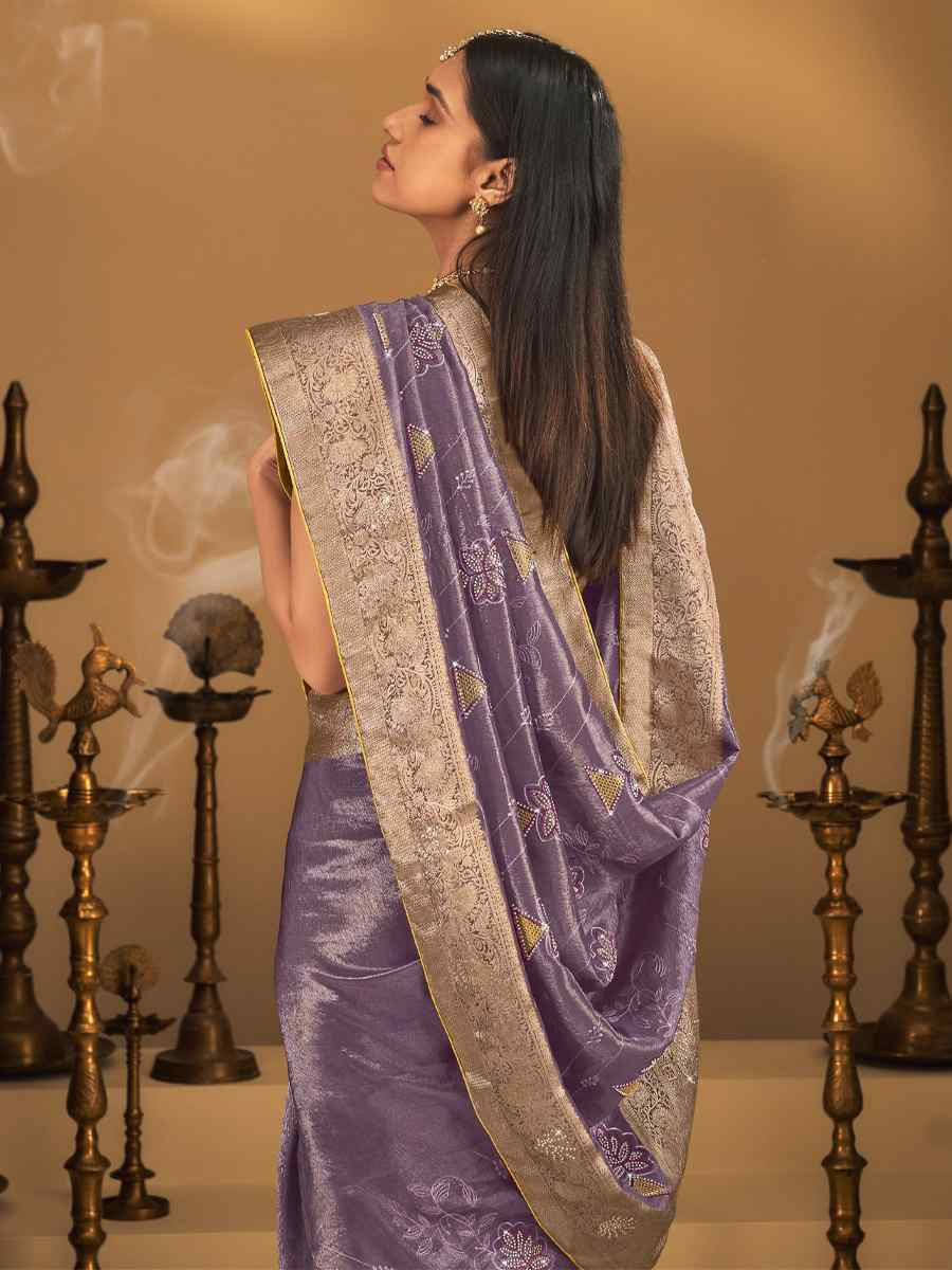 Purple Silk Handwoven with Embroidery Bridal Reception Festival Wedding Fancy Heavy Border Saree