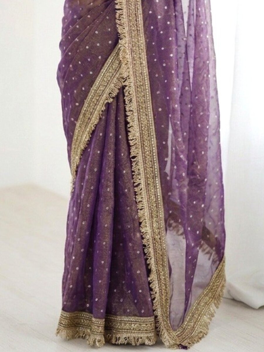 Purple Silk Jaquard Butti Wedding Reception Party Festival Casual Heavy Border Sarees