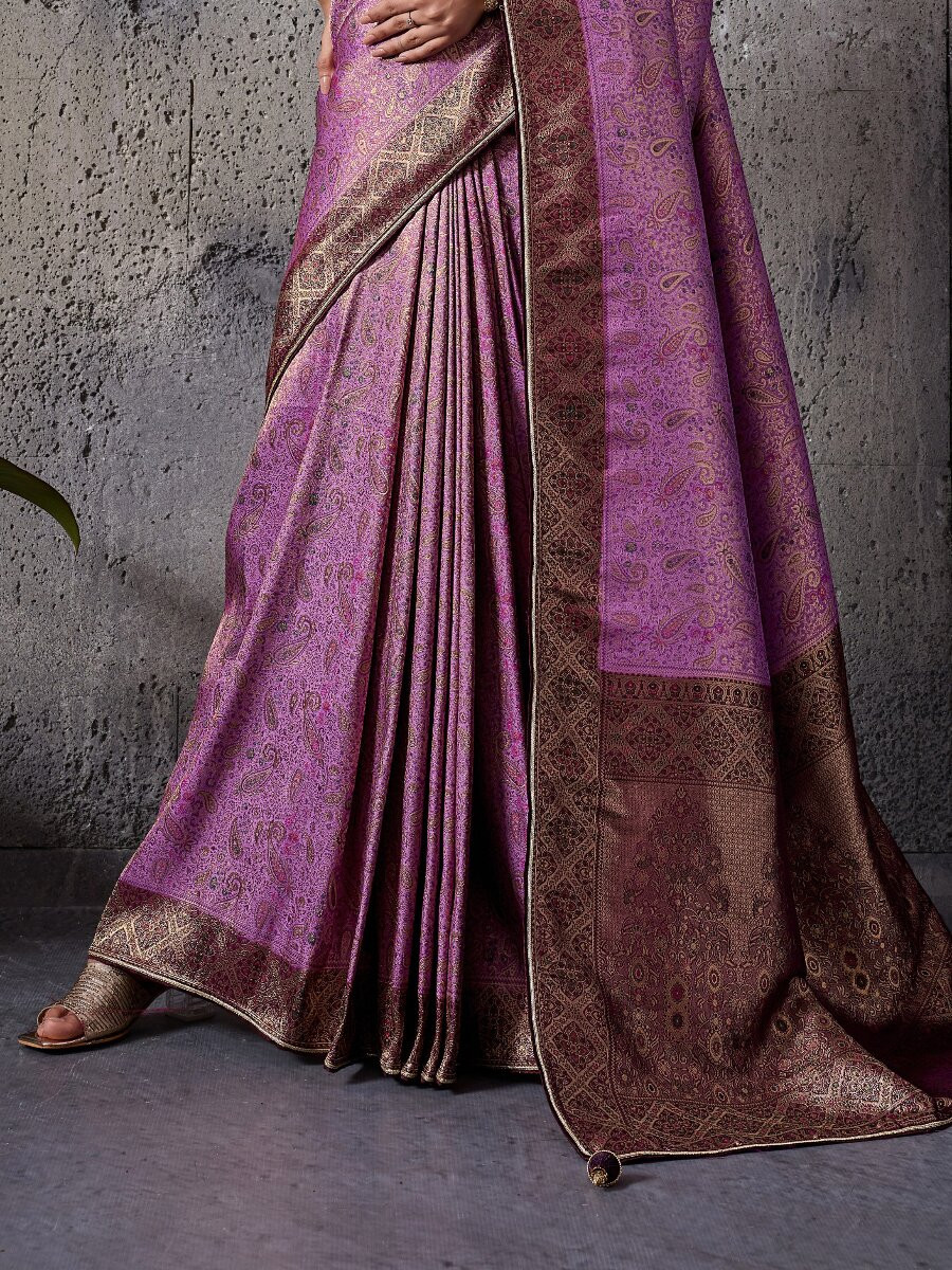 Purple Silk Kanjivaram Wedding Reception Party Festival Casual Heavy Border Sarees