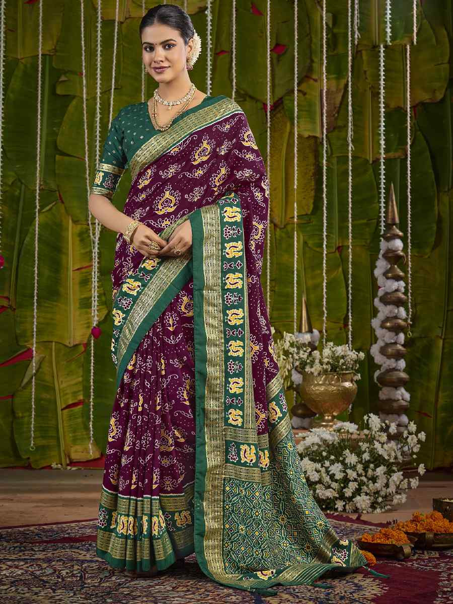 Purple Silk Printed Bridal Reception Festival Wedding Fancy Heavy Border Saree