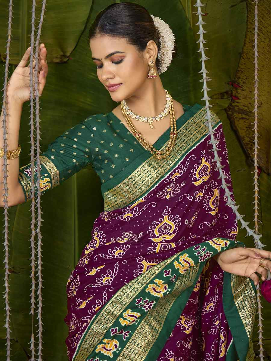Purple Silk Printed Bridal Reception Festival Wedding Fancy Heavy Border Saree