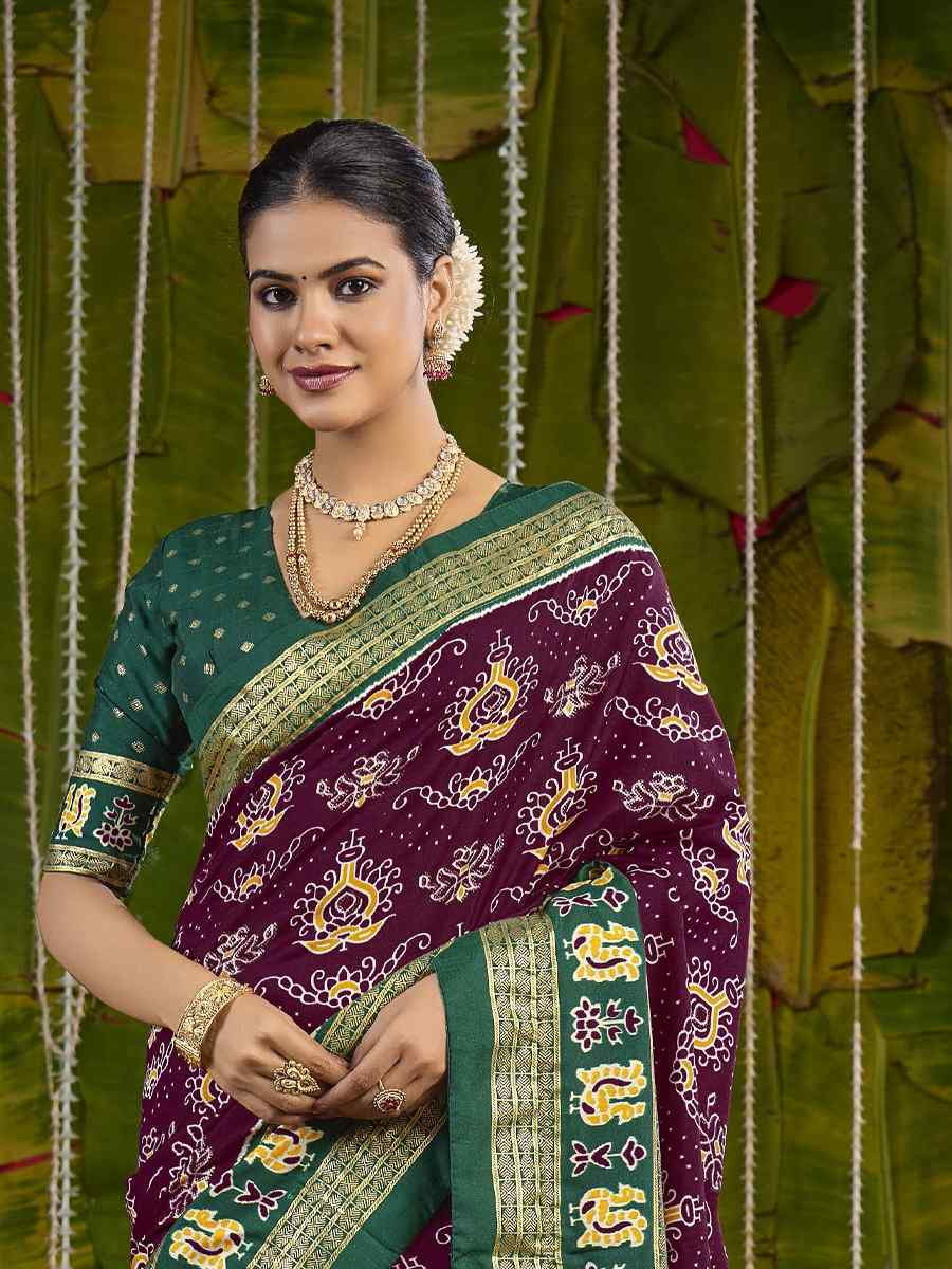 Purple Silk Printed Bridal Reception Festival Wedding Fancy Heavy Border Saree