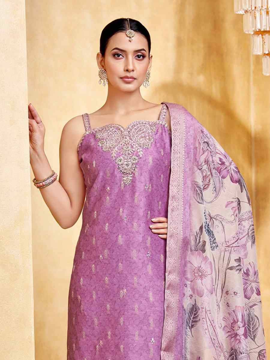 Purple Silk Printed Embroidery Party Wedding Festival Casual Ready Pant Salwar Kameez