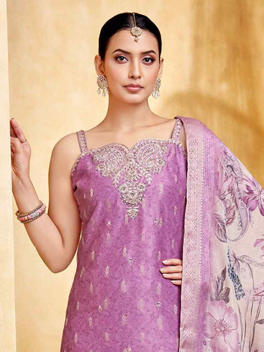 Purple Silk Printed Embroidery Party Wedding Festival Casual Ready Pant Salwar Kameez