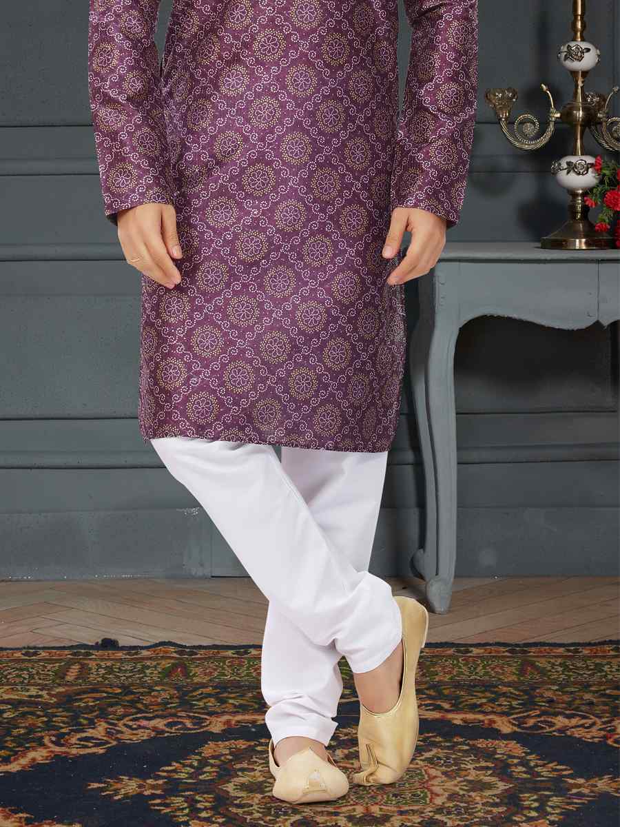 Purple Silk Printed Festival Party Kurta