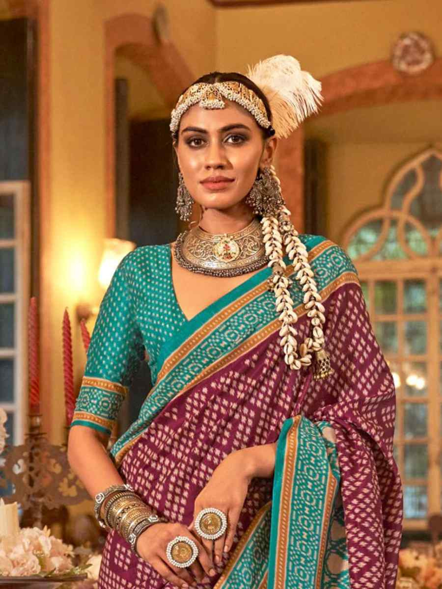 Purple Silk Printed Festival Wedding Fancy Heavy Border Saree
