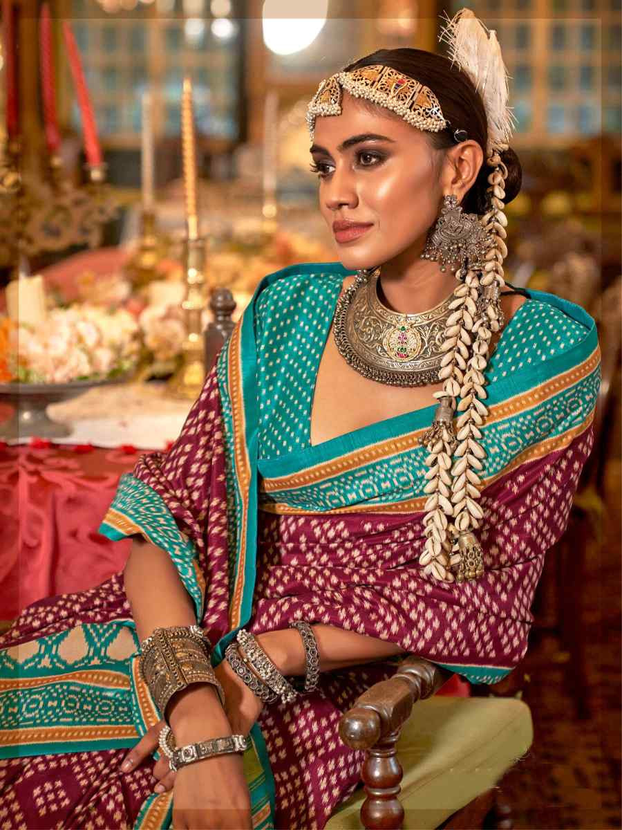 Purple Silk Printed Festival Wedding Fancy Heavy Border Saree