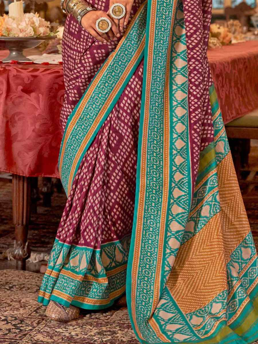 Purple Silk Printed Festival Wedding Fancy Heavy Border Saree