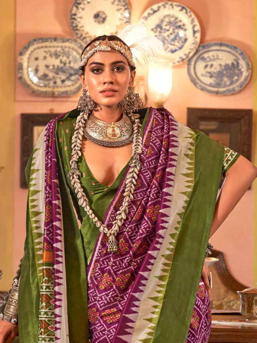 Purple Silk Printed Festival Wedding Fancy Heavy Border Saree